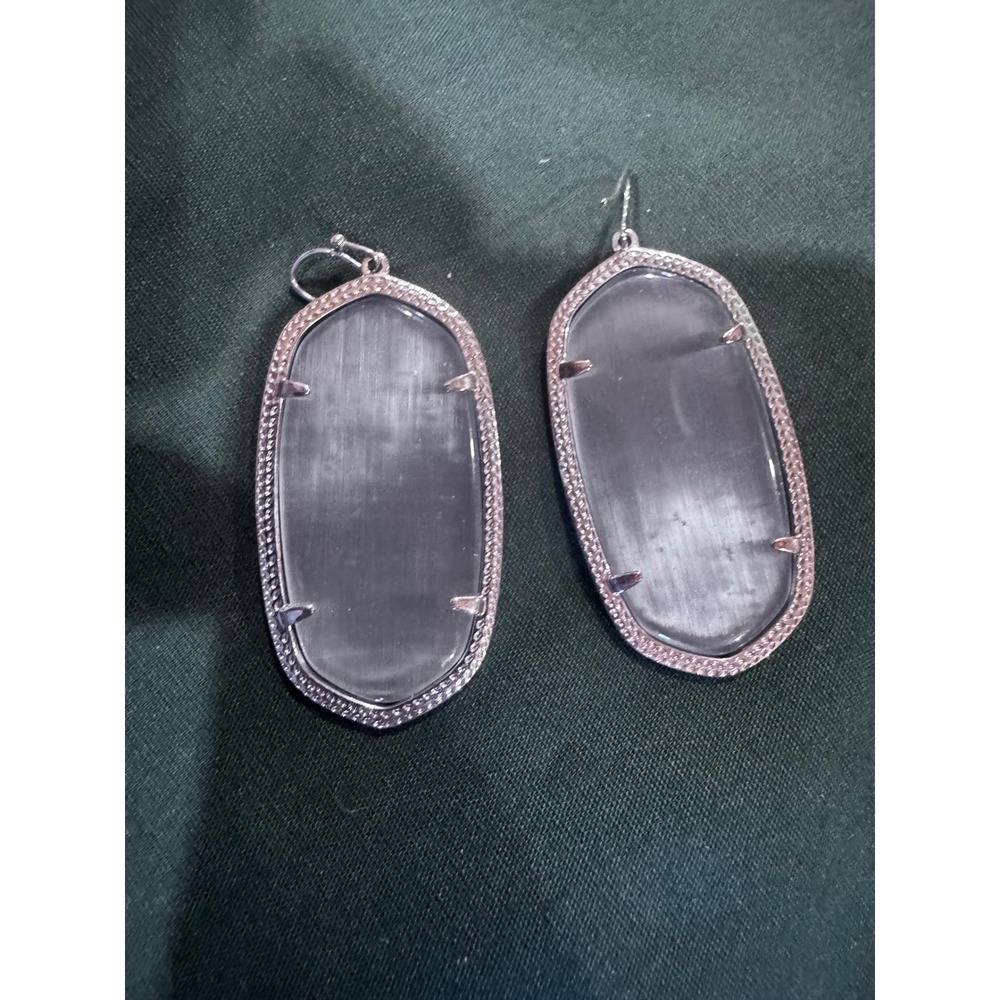 Kendra Scott Danielle Drop Earrings Silver Tone Smoky Translucent Stone Oval